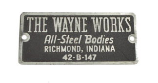 DATA PLATE WC54 THE WAYNE WORKS